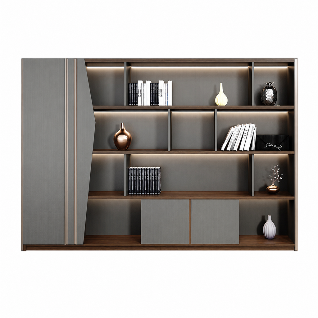 Contemporary Office Storage Cabinet with LED Display Shelves