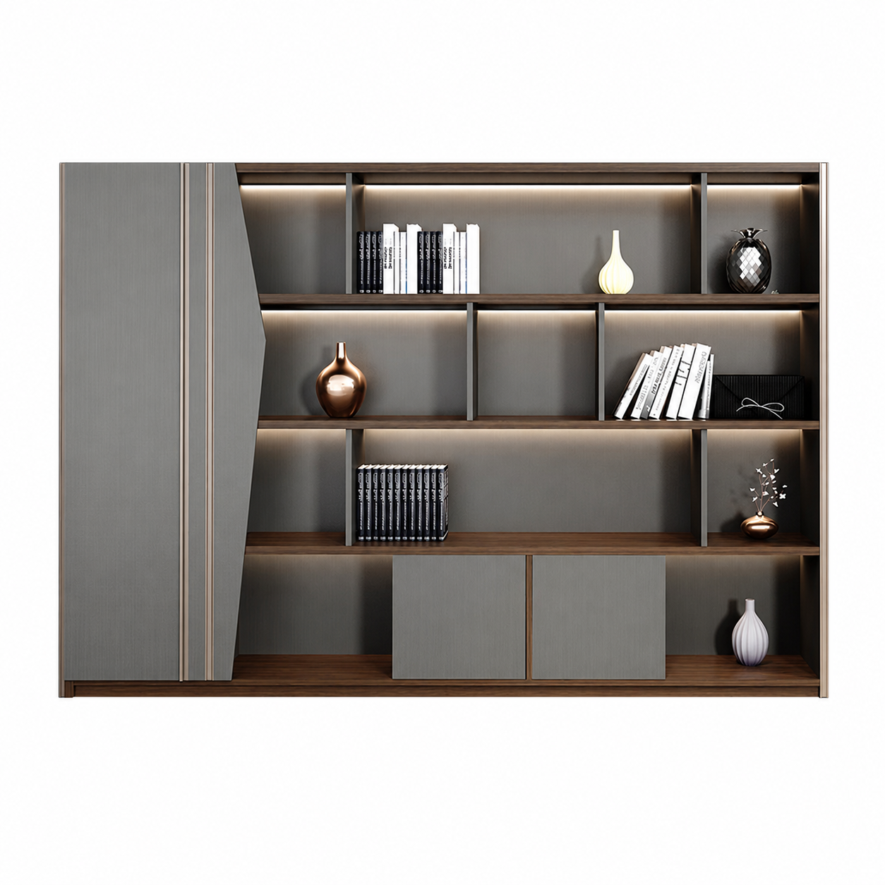 Contemporary Office Storage Cabinet with LED Display Shelves