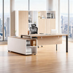 Linear Pro Executive Manager Desk - Light Oak Timber with Combined Side Credenza