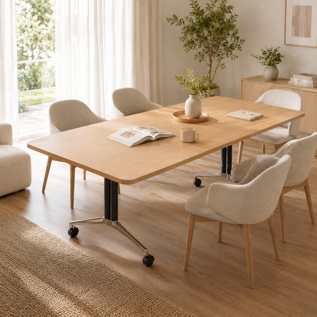 Mobile Meeting Table with Cable Management and Modular Office Workspace Design