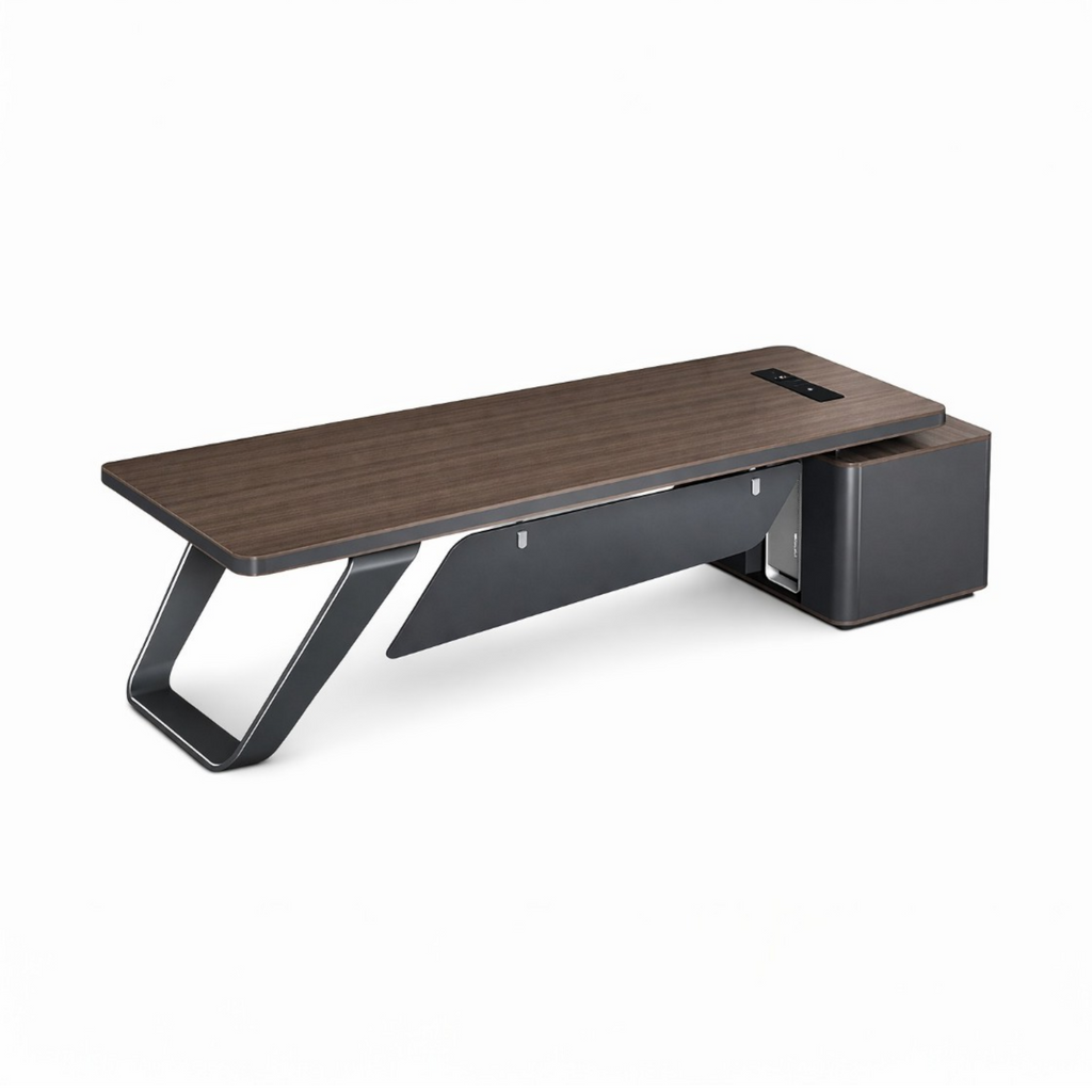 Premium Modern Executive Desk with Walnut Grain and Dual Colour Accents