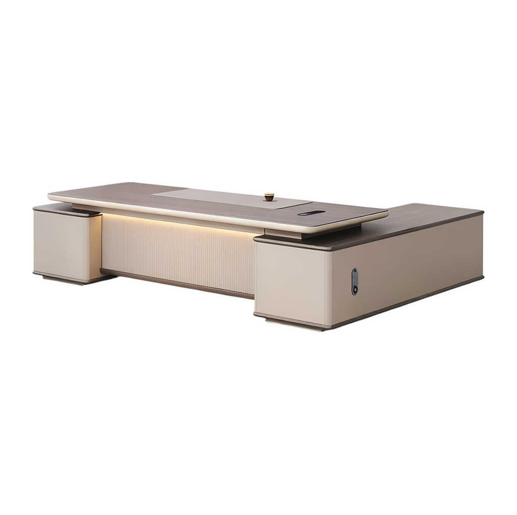 Smart Executive L-Desk with Wireless Charging Station and Integrated LED Ambient Backlighting