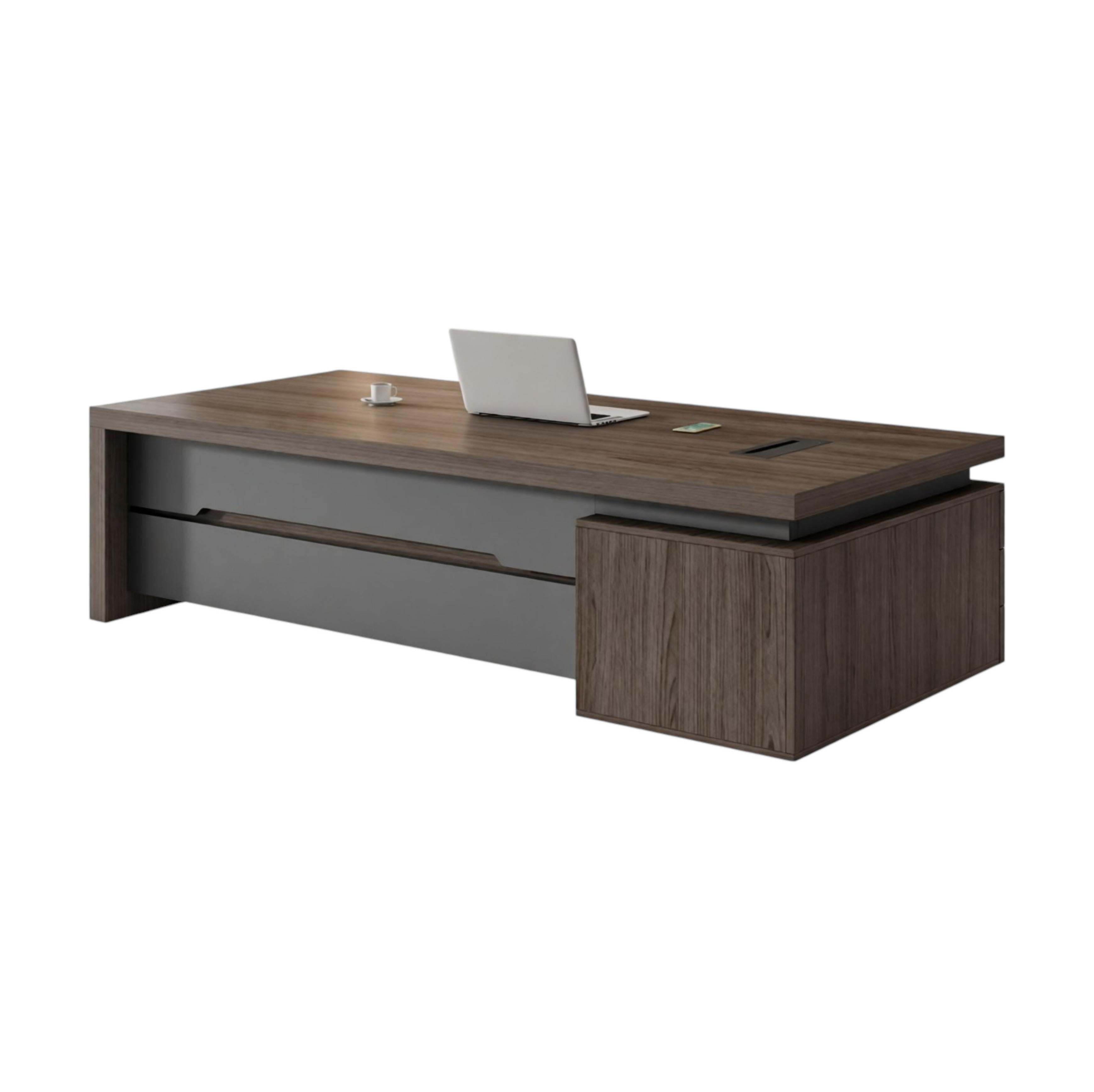 Modern Executive Desk with Storage Cabinet and Statement Wood-Grain Finish