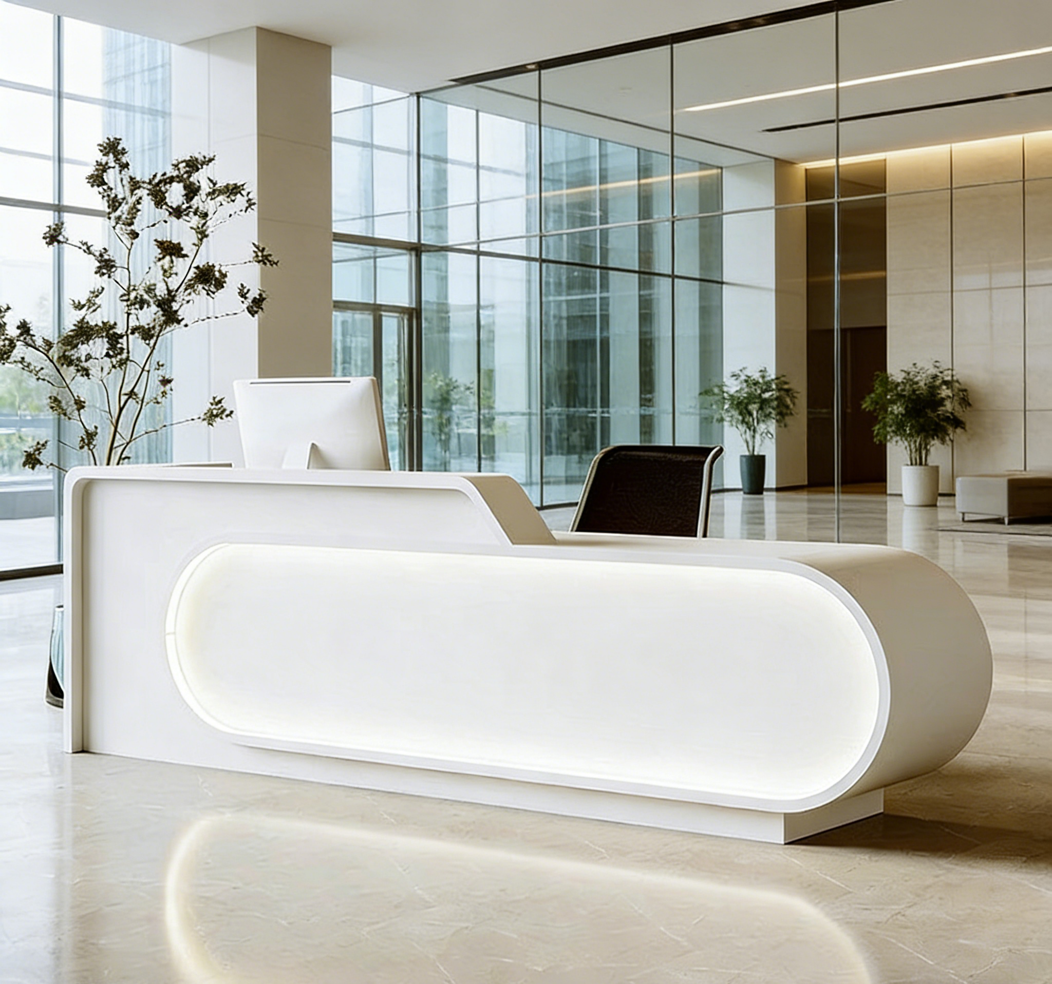 Modern LED Lit Office Reception Desk Eco Friendly E1 Grade with Lockable Storage