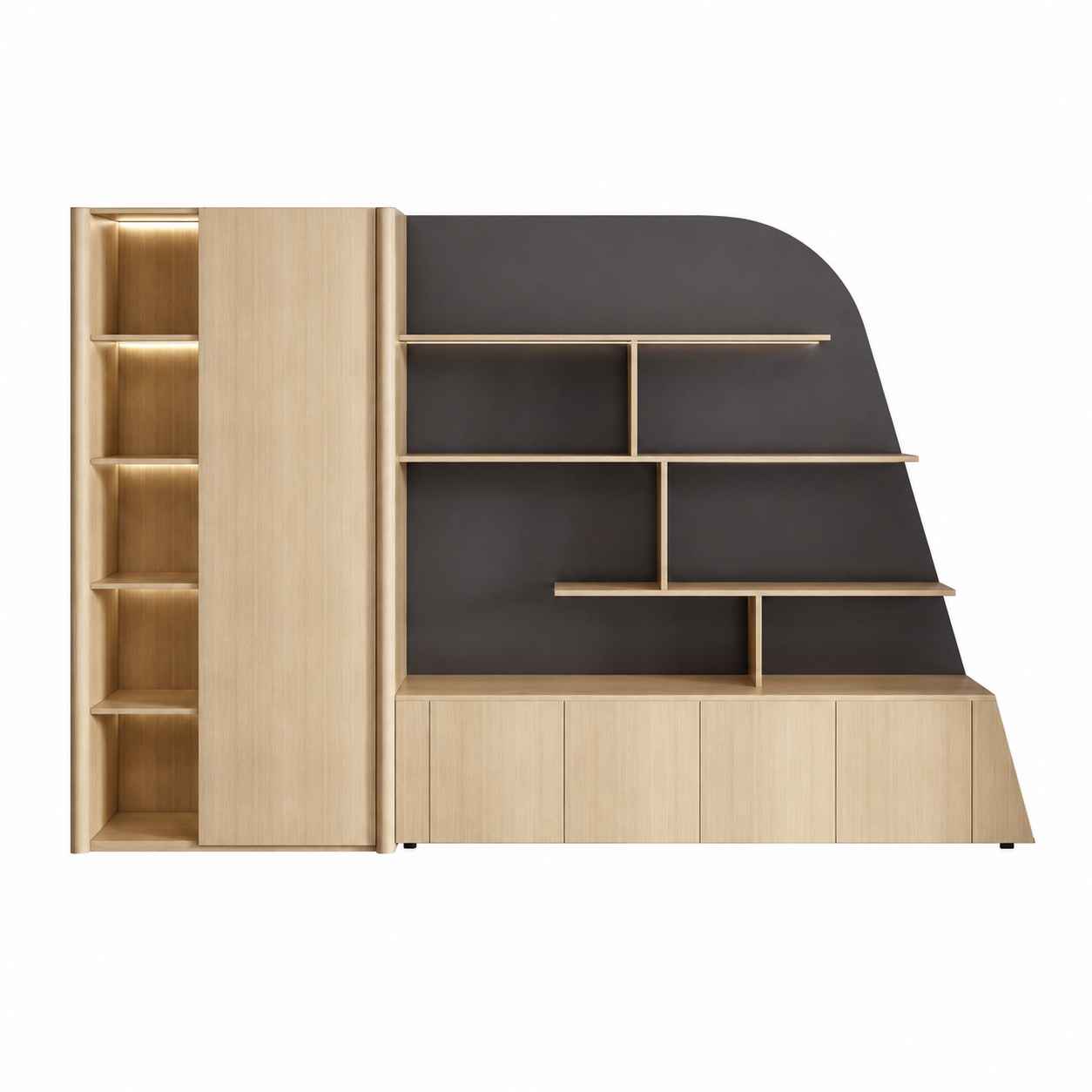 Curved Display Filing Cabinet with Integrated Wardrobe Storage