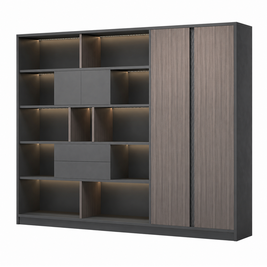 Executive Storage Wall Cabinet with LED and Concealed Wardrobe Storage