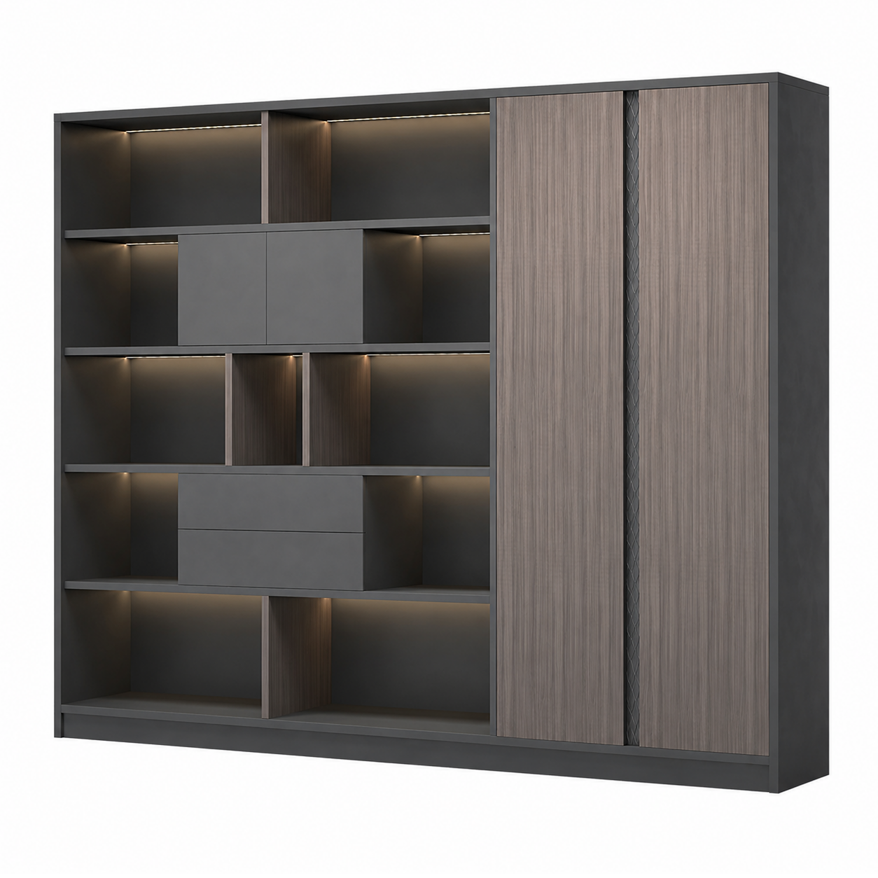Executive Storage Wall Cabinet with LED and Concealed Wardrobe Storage