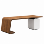 Modern Executive Desk with Curved Timber Side Panel and Integrated Storage
