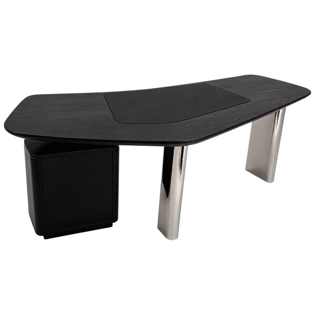 Modern Executive Desk with Leather Inlay & Storage