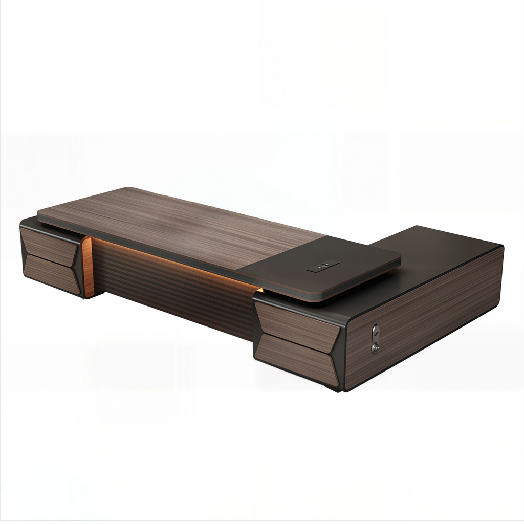 Luxury Executive Office Desk with LED Feature Panel and Integrated Power Hub