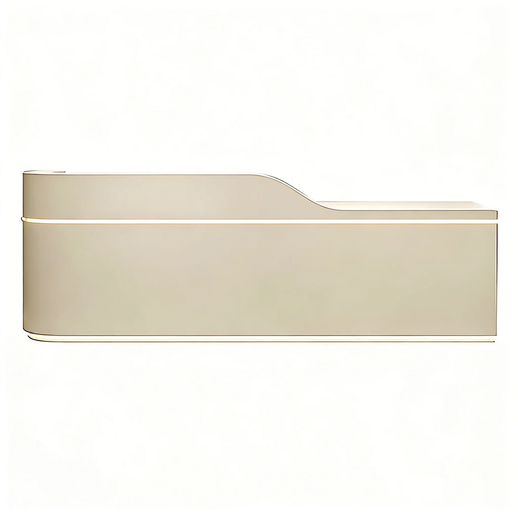 Sleek Curved Reception Counter with Concealed Storage and Service Ledge