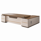 Modern L-Shaped Executive Office Desk with Return Storage, Lockable Drawers and Walnut-Look Worktop