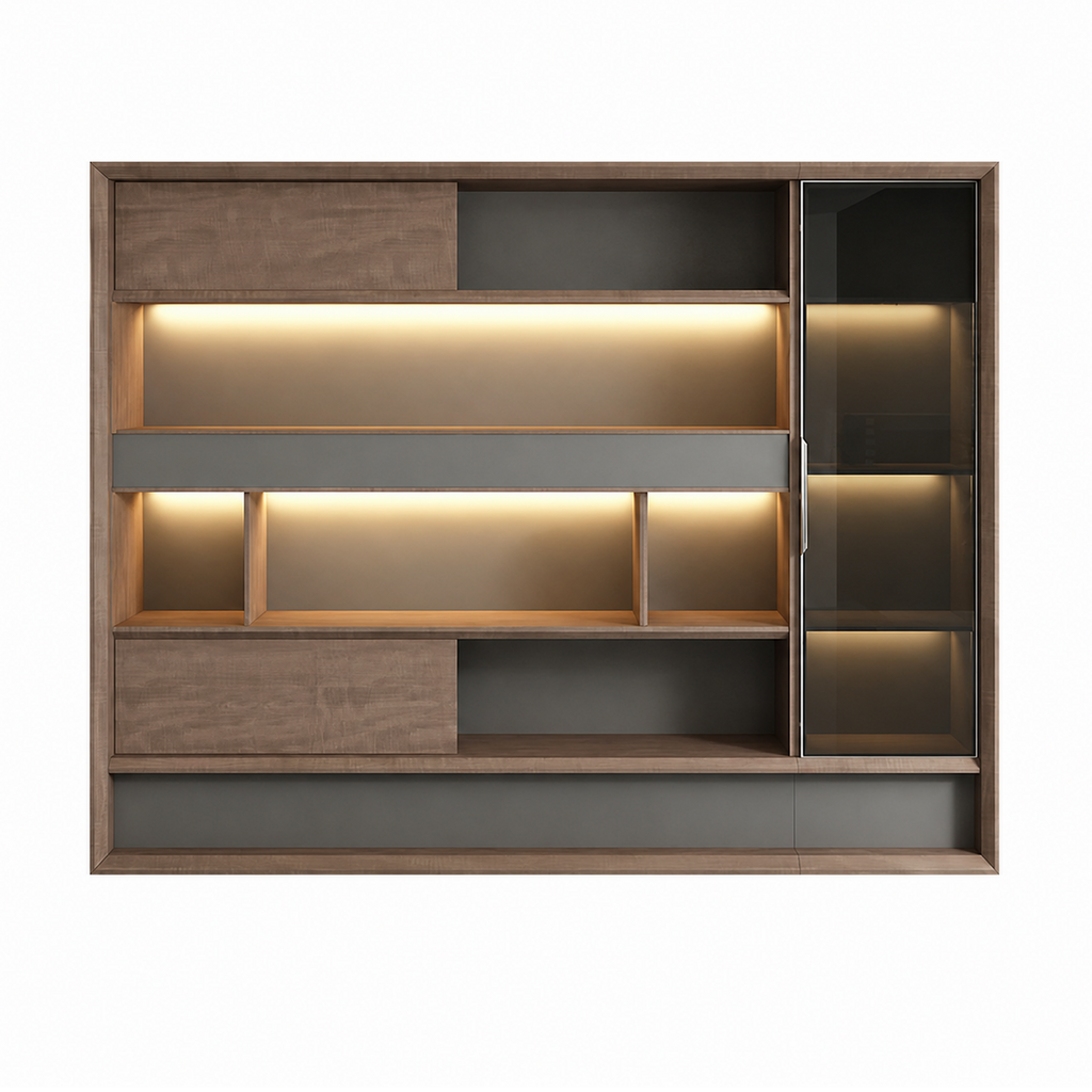Modern Office Storage Cabinet with Glass Wardrobe and LED Display Shelves