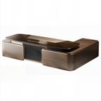 Walnut Executive Office Desk with Side Credenza, LED Ambient Panel and Cable Management