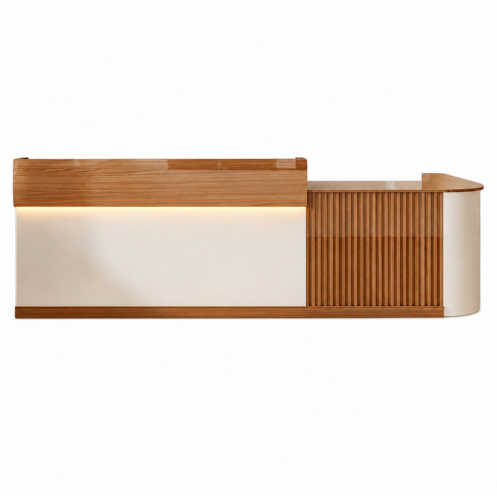 Slatted Timber Café Counter with LED Front Panel