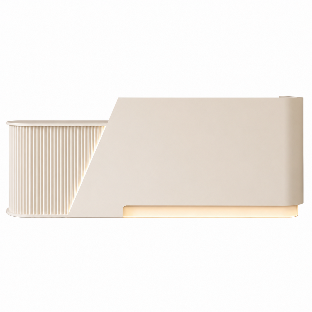 Modern Curved Fluted Reception Desk with LED Lighting and Custom Logo