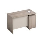Executive Floating L-Shape Stone Grey Office Desk with Integrated LED Lighting and Storage