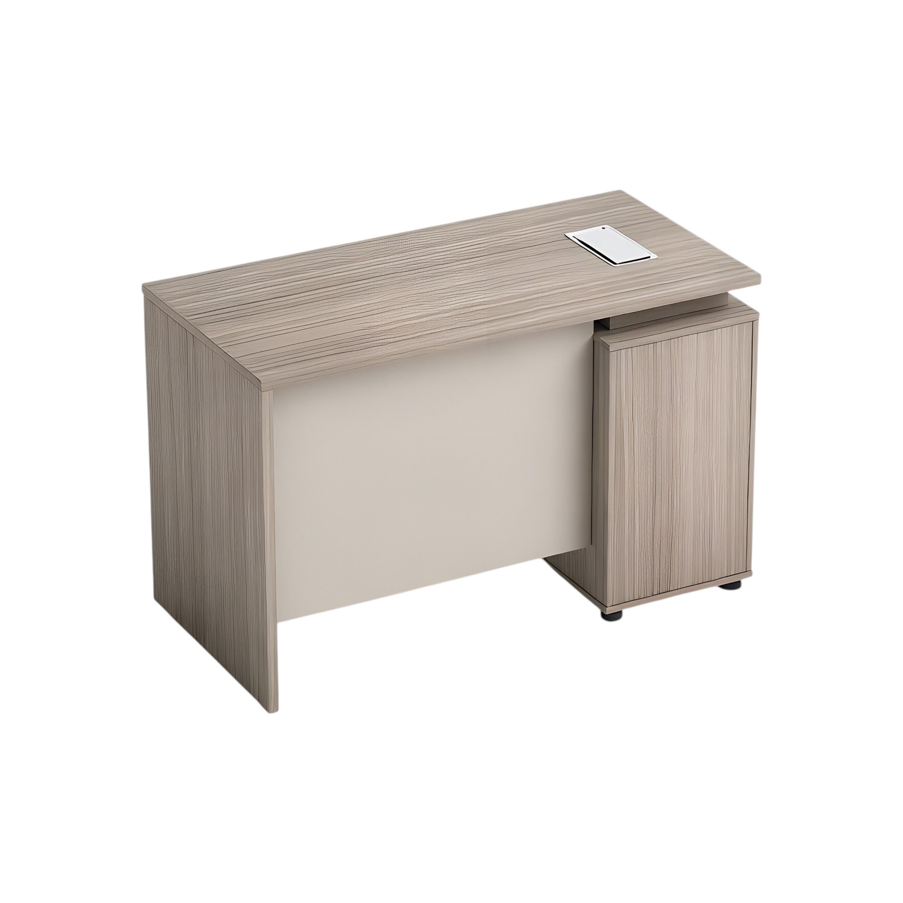 Executive Floating L-Shape Stone Grey Office Desk with Integrated LED Lighting and Storage