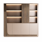 Modern Storage Wall Unit with LED Lighting, Hidden Wardrobe and Push Open Cabinets