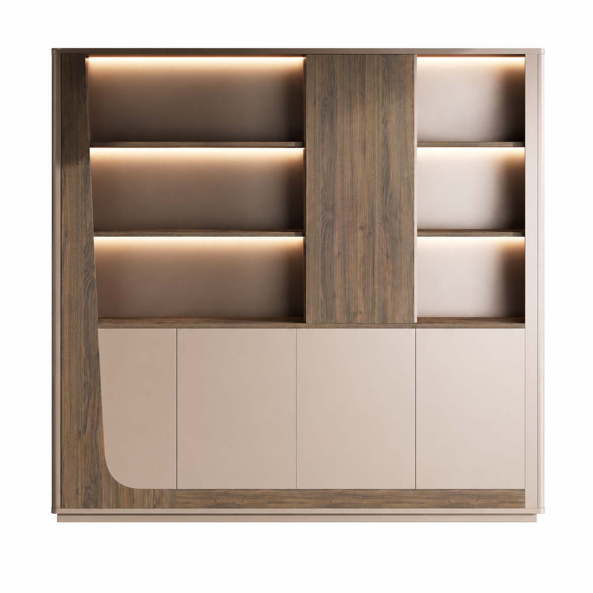 Modern Storage Wall Unit with LED Lighting, Hidden Wardrobe and Push Open Cabinets