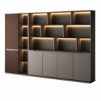 Contemporary Office Storage Wall Unit with LED Display Shelves
