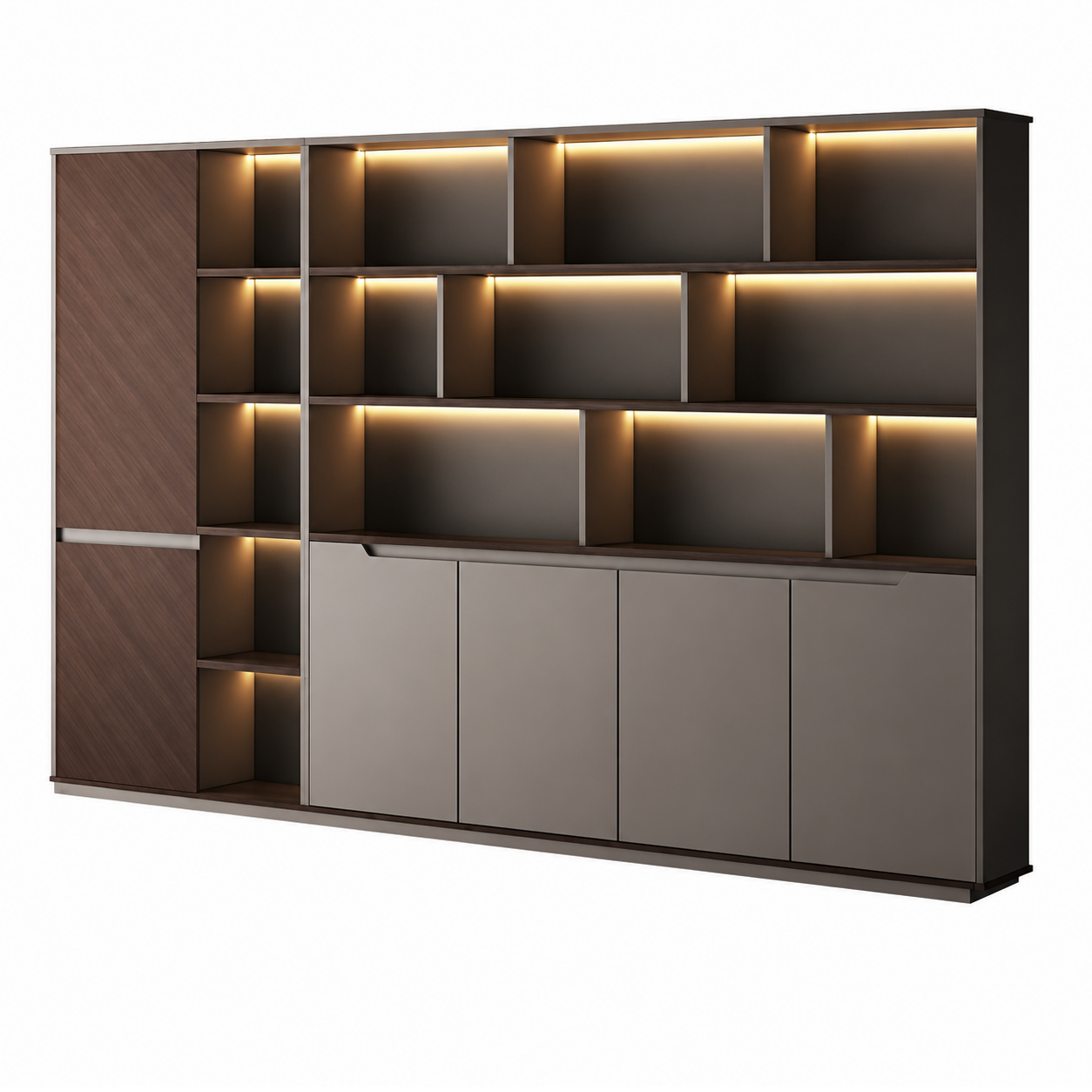 Contemporary Office Storage Wall Unit with LED Display Shelves