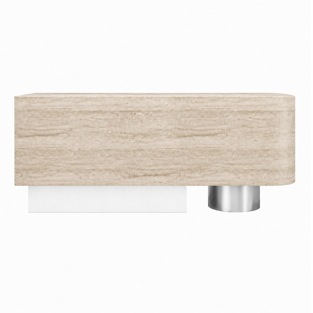 Luxury Travertine-Look Reception Counter with Modern Curved Design