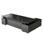 Modern Executive Office Desk With Return, Lockable Storage, Cable Grommets, Two-Tone Finish