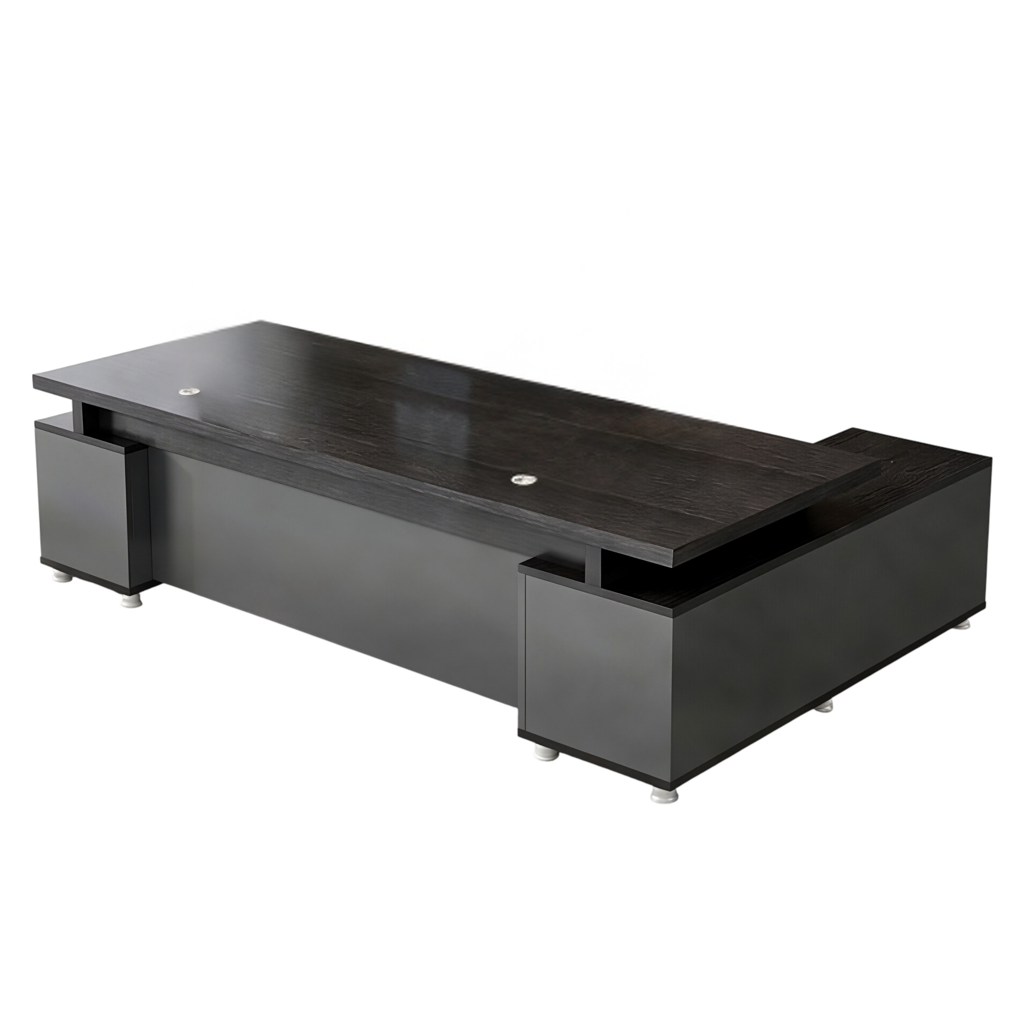 Modern Executive Office Desk With Return, Lockable Storage, Cable Grommets, Two-Tone Finish