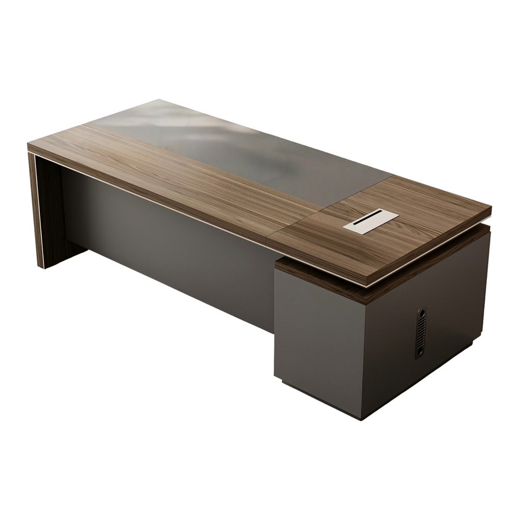 Elegant Manager Desk with Reinforced Surface and Integrated Storage Unit
