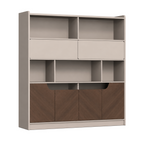 Modern Timber Storage Cabinet with Open Shelves and Glass Display