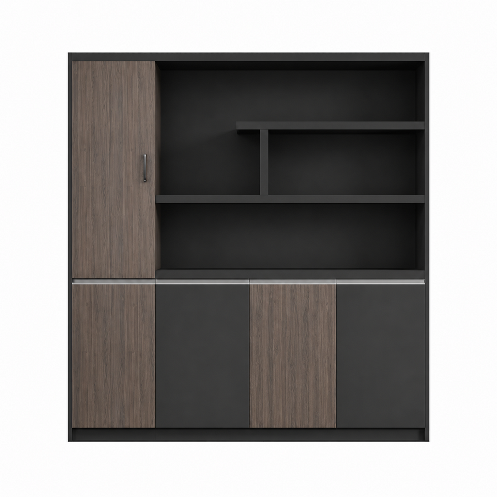Contemporary Executive Office Storage Cabinet with Display Shelving