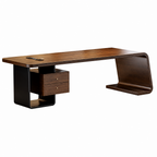 Premium Solid Wood Executive Office Desk with Curved Waterfall Design and Dual Drawers