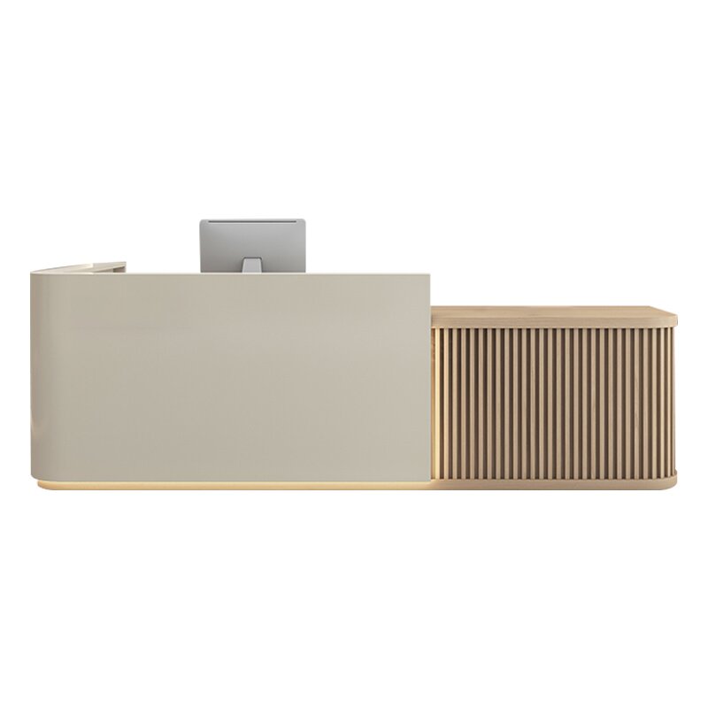 Modern Reception Desk with Natural Timber Slat Accents