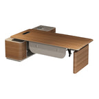 Height Adjustable Executive Desk with Walnut Top and Side Storage Return