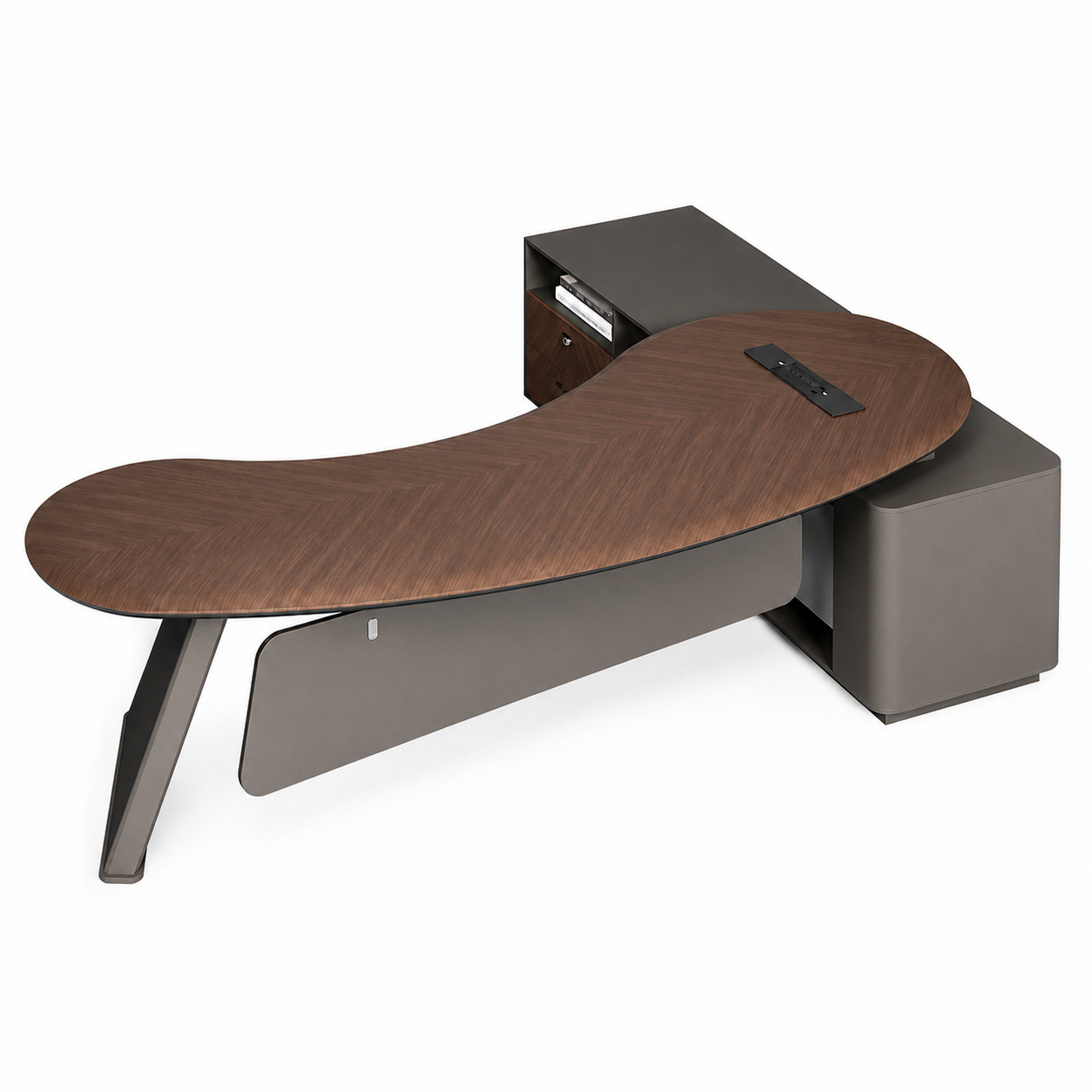 Modern Curved Executive Desk with Side Storage and Concealed Cable Management for Private Offices