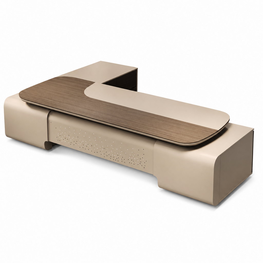 Modern L-Shaped Executive Desk with Integrated Storage, LED Lighting and Power Access