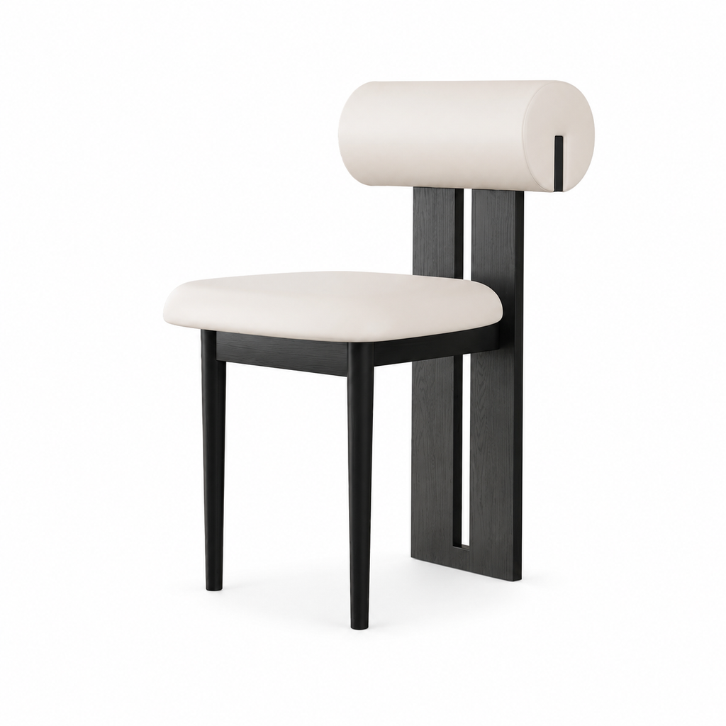 Modern Dining Chair with Upholstered Seat and Cylindrical Backrest