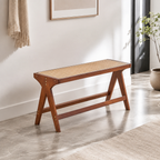 Modern Bamboo Bench with Curved Woven Seat and Inverted V Legs