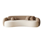 Curved Cream Bouclé Sofa and Round Coffee Table Lounge Set with Accent Armchair