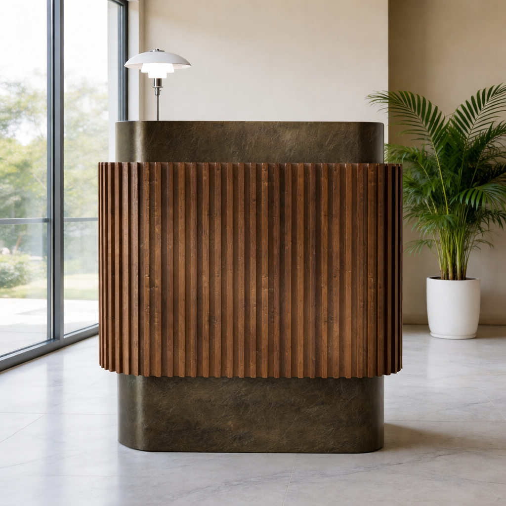 Contemporary Reception Desk with Galvanised Steel Frame