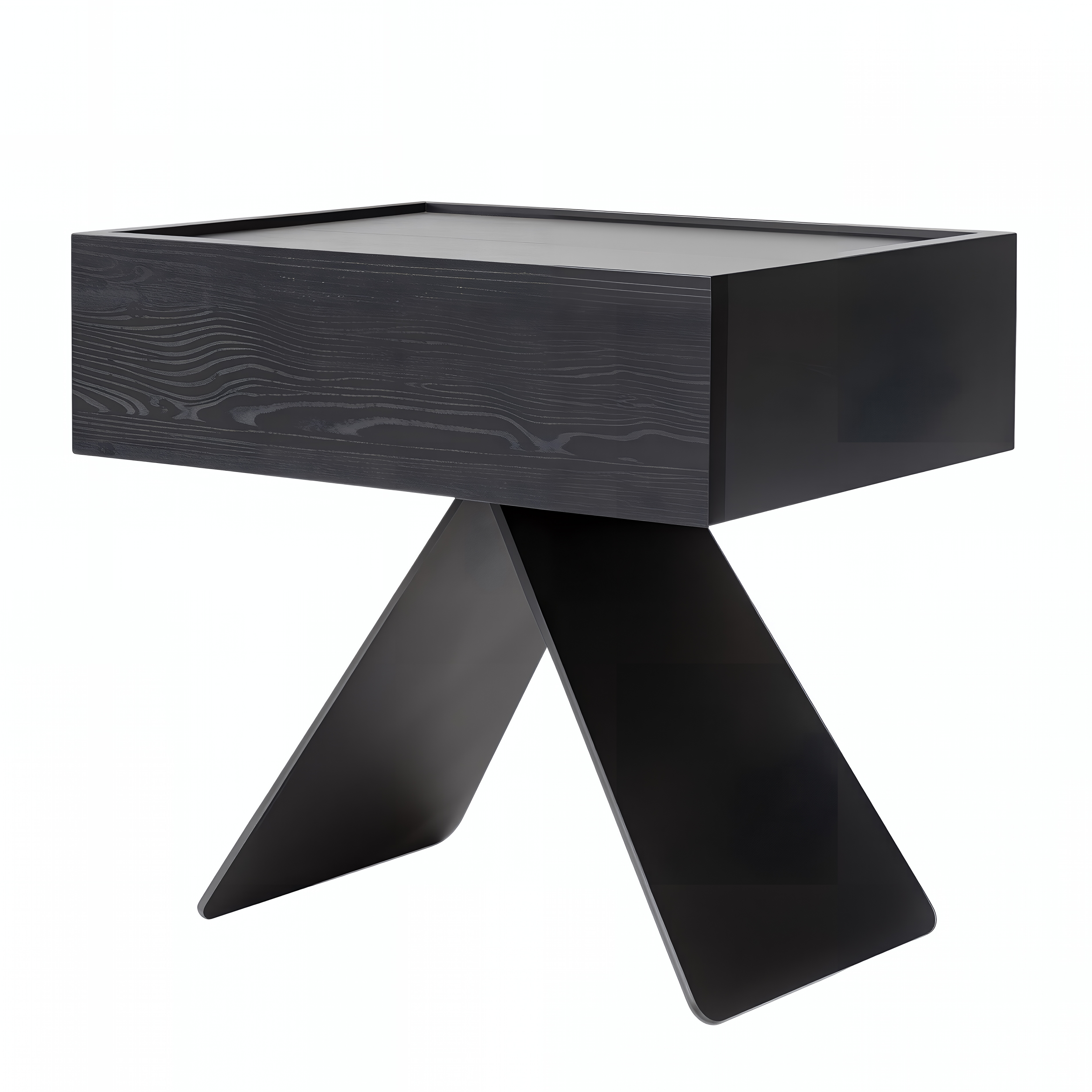 Black Ash Bedside Table with Geometric Base