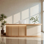 Contemporary Curved Reception Counter with Natural Finish