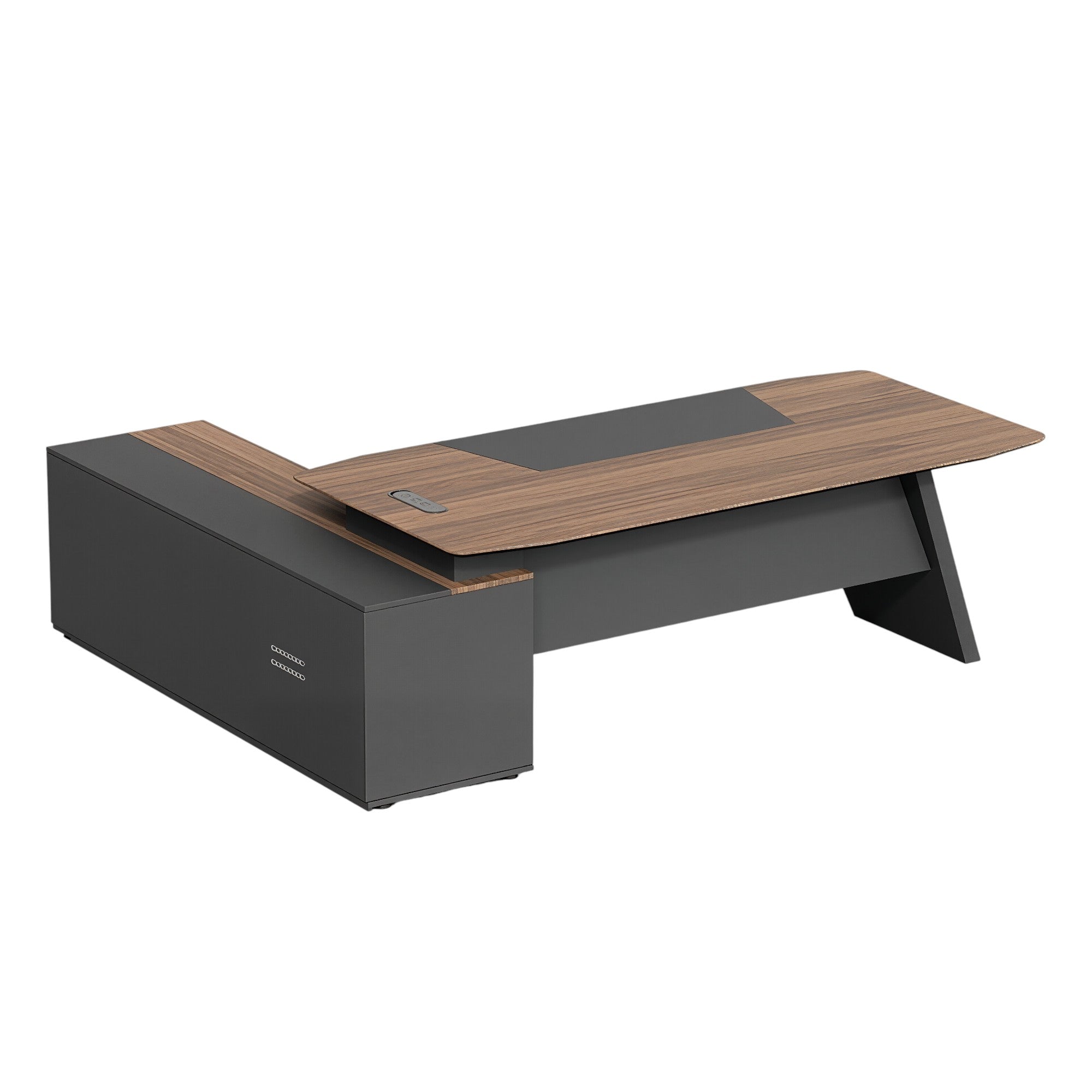Premium Walnut Executive Desk with Integrated Storage and Modern Angled Base