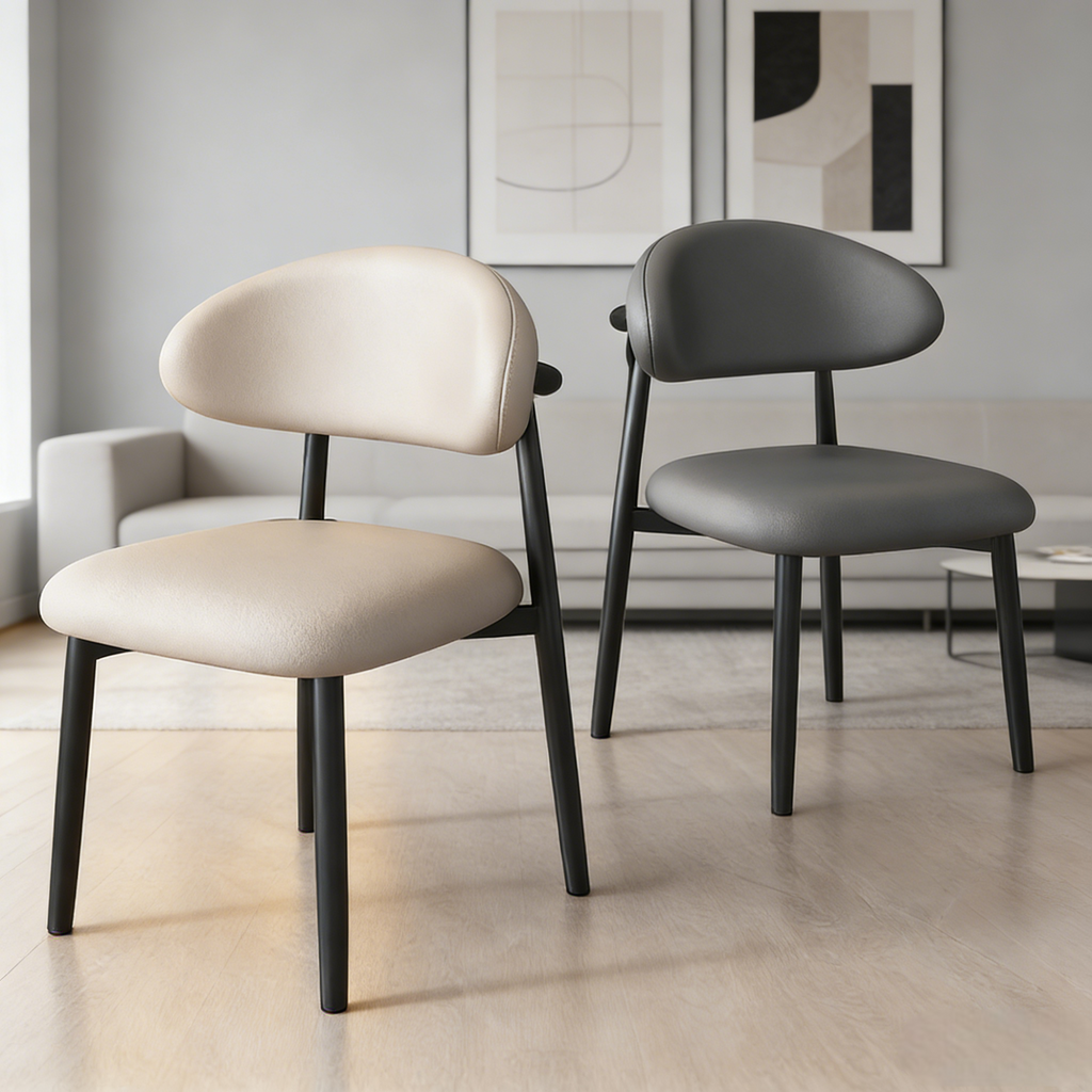 Modern Upholstered Home Chair With Curved Backrest And Steel Legs