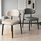 Modern Upholstered Home Chair With Curved Backrest And Steel Legs