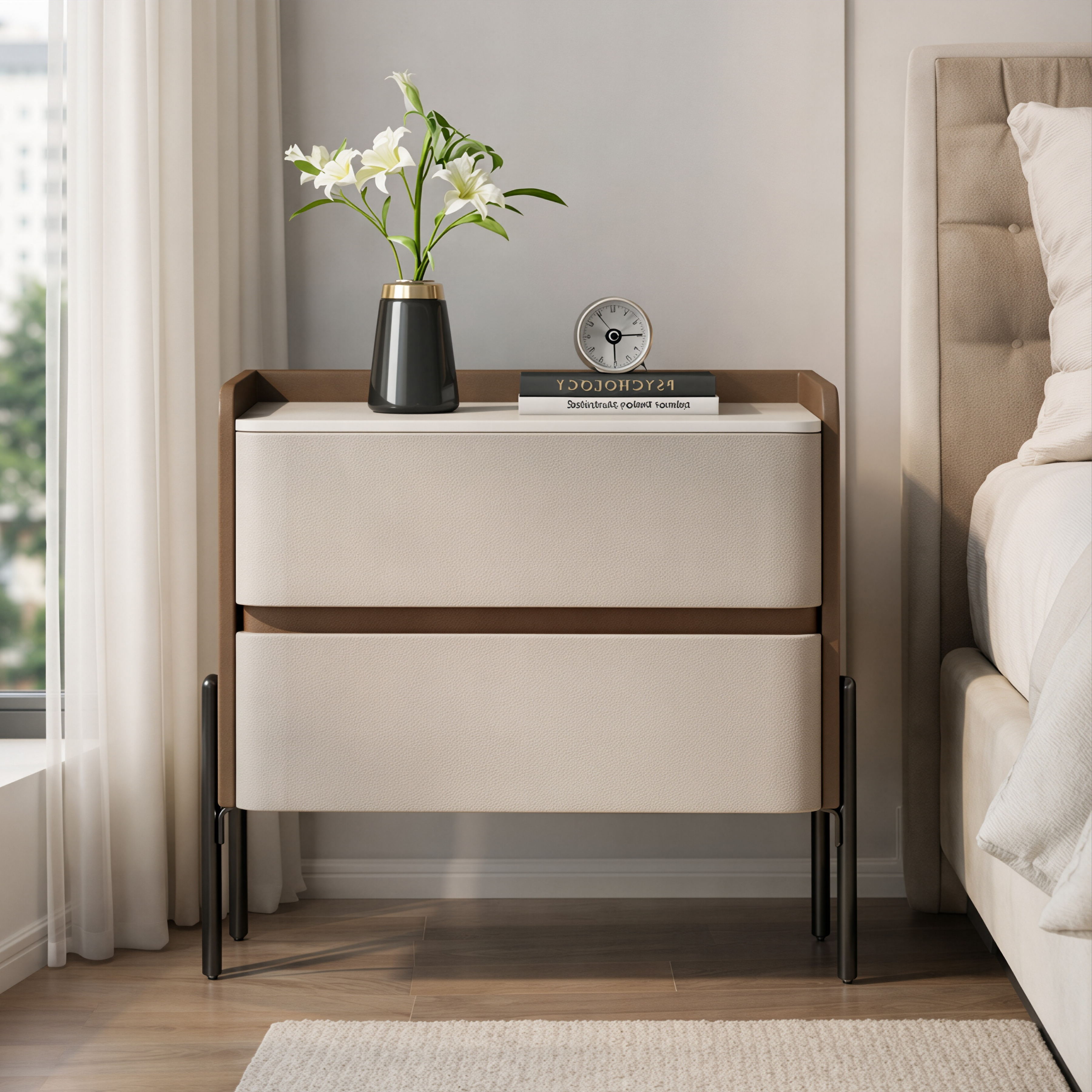 Luxury Bedside Table with Hidden Pull Design