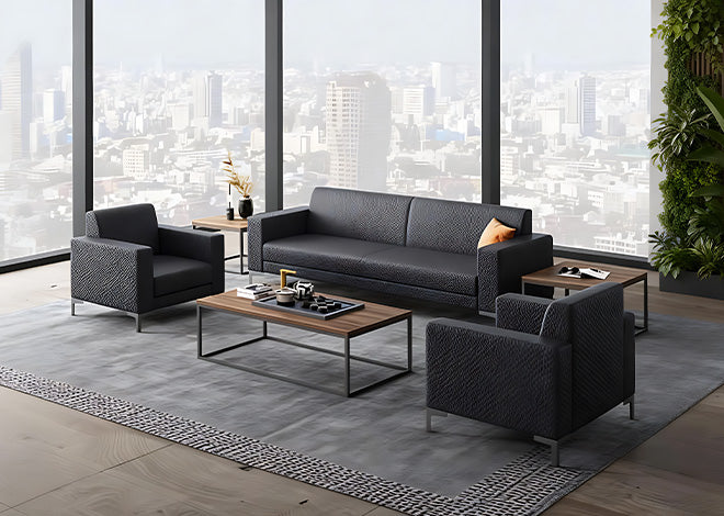 Commercial Reception Lounge Sofa Set in Black Leather