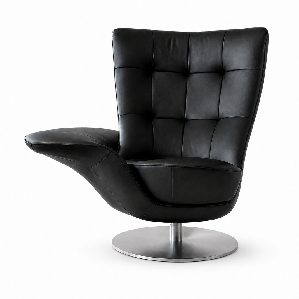 Modern Swivel Lounge Chair with Integrated Side Table