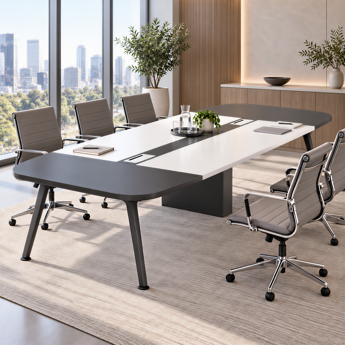 Modern Boardroom Table with Two-Tone Design and Custom Sizes